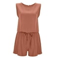 thumbnail image 6 of vigerkar Linen Short Sets for Women Two Piece Matching Casual Sleeveless Tank Top and High Waisted Shorts Summer Outfits Orange, M, 6 of 7
