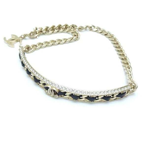 Pre-Owned CHANEL Coco Mark Choker Necklace Rhinestone B23P GP Gold Plated 292932 (Good)