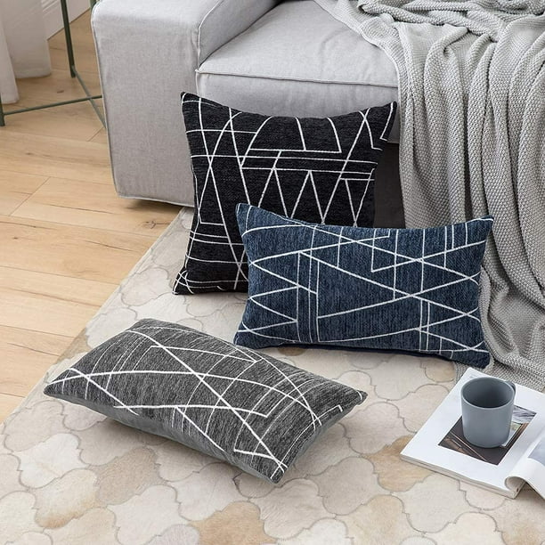Iguohao Pack Of 2 Fall Decorative Throw Pillow Covers Halloween Geometric Pattern Chenille Cozy Modern Concise Soft Orange Square Cushion Covers Set F