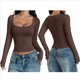 thumbnail image 3 of Camisas de Larga para Mujer, Tops Cortos, Cuello Cuadrado, Camisetas Básicas para Salir, Ropa de Invierno Y2K 2025 Marrón Oscuro M, 3 of 7