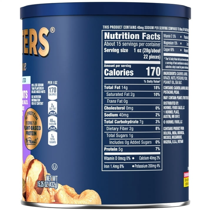 2 Pack PANTERS Deluxe Lightly Salted Mixed Nuts, Party Snacks, Plant-Based Protein 15.25 oz Steel Can