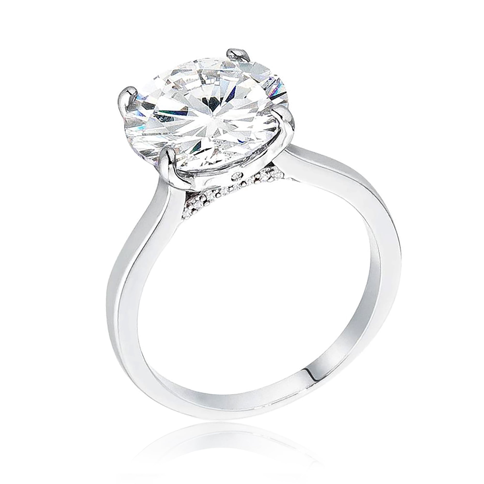 Ivy & Bauble 5Ct Round Simulated Diamond CZ Solitaire Engagement Ring in White Gold Plating, Size 6