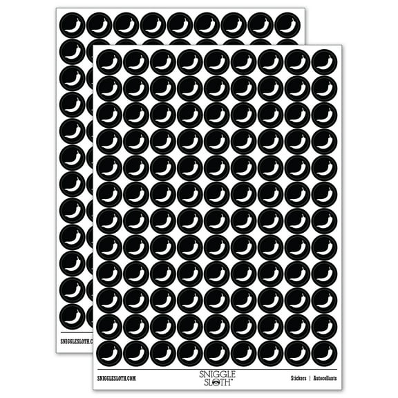 Chili Pepper Southwestern 200  Round Stickers - Black - Gloss Finish - 0.50" Size