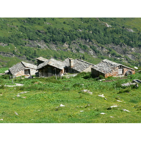 Canvas Print ALM Hut Mountain Huts Switzerland Mountains Hiking Stretched Canvas 32 x