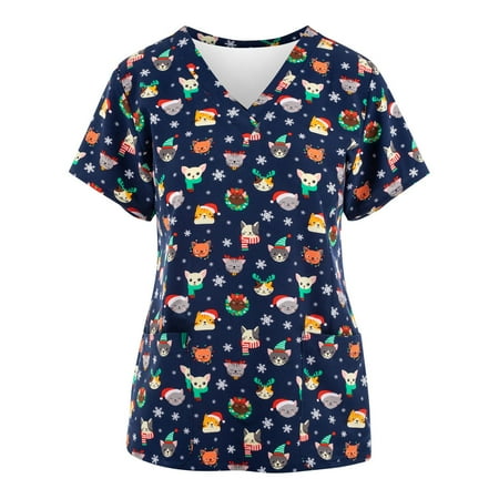 

Cakiesky Scrub Uniforms Womens Comfort V-Neck Scrub Shirts for Women with Pockets Black XXXXL