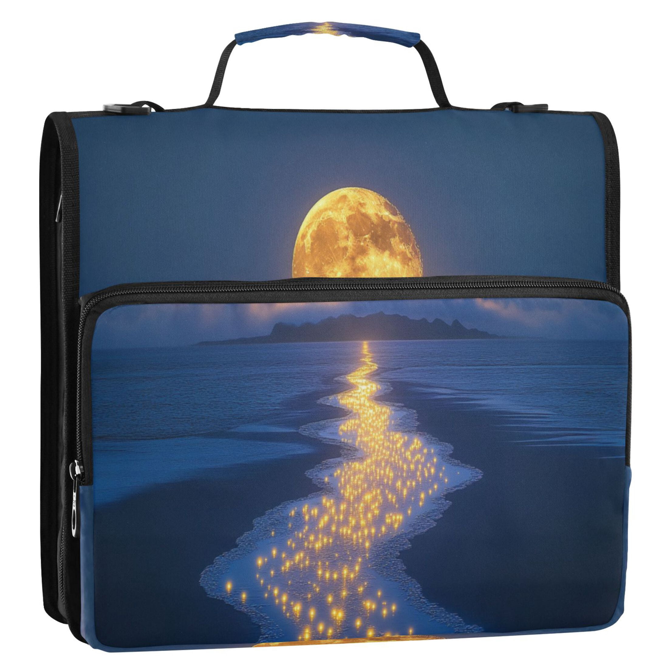 YAZAOO Zipper Binder trapper keeper Documents Organized Design Glowing Celestial over Ocean Printed