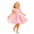 thumbnail image 4 of IBTOM CASTLE Toddler Girls Satin Short Puff Sleeve Flower Girl Dress Baby Girl Birthday Party Ruffle Formal Bowknot Wedding Guest Dress Pink, 4 of 7