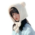 thumbnail image 3 of GZWYHT Trapper Hats,Winter Hats Women Winter Warm Windproof Hat Ski Riding Fleece Warmer Cute Cartoon Bear Ear Draw String Hat Adjustable Cap For Women Girl Beanies Hats,Hat for Cold Weather White, 3 of 8