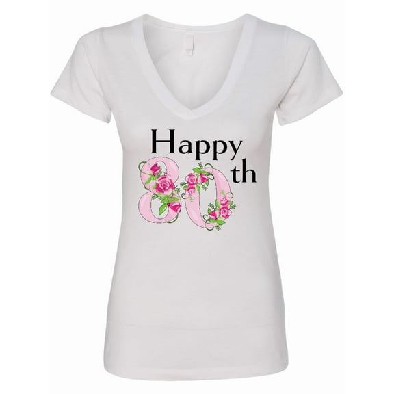 Inktastic Happy 80th Birthday with Roses Women's V-Neck T-Shirt