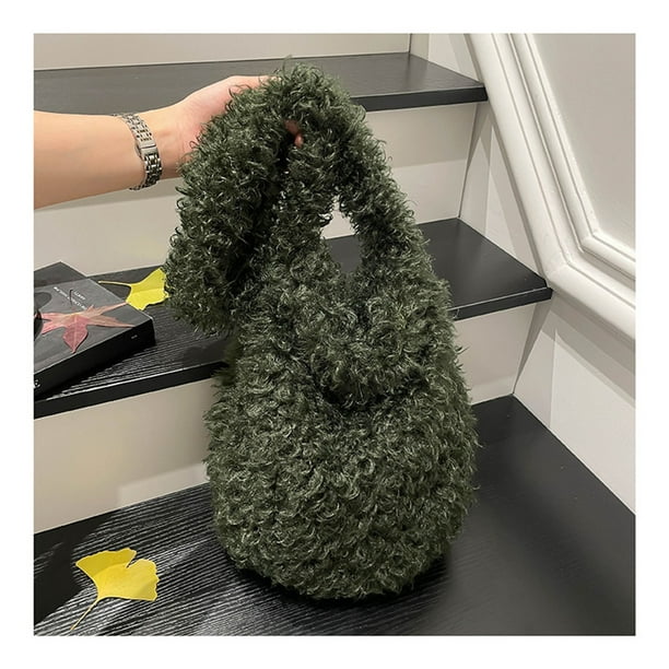Bolso de mano peludo para mujer | Bolso bandolera grande de piel sintética con orejas de conejo | Monedero ligero con cierre magnético | Bolso informal de invierno para ir de compras, hacer yoga o