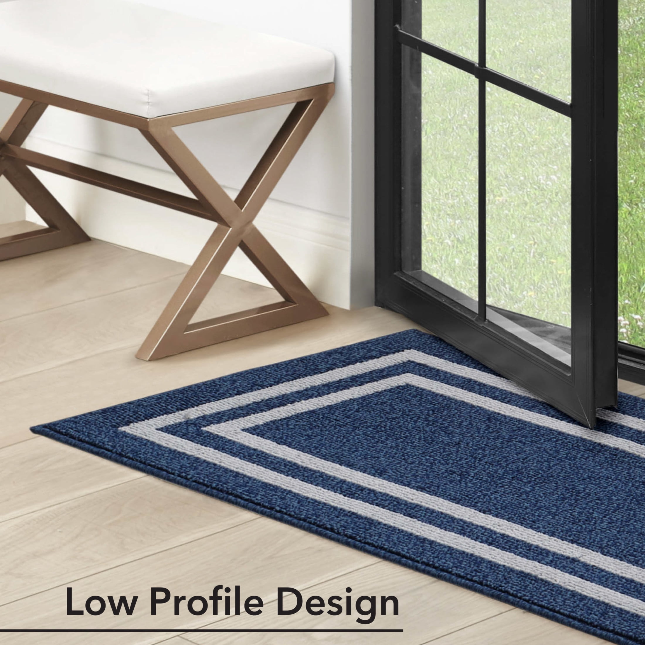 Washable Skid-Resistant Runner Rug, Border, Denim Twist and Light Grey, 26" x 60"