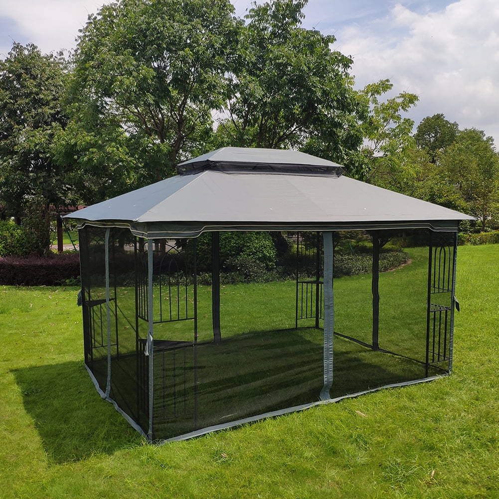 Kepooman 13'x10' Wedding Party Tent, Outdoor Canopy Tent with Ventilated Double Roof and Mosquito Net(Detachable Mesh Screen On All Sides), Camping Tent for Lawn, Gray
