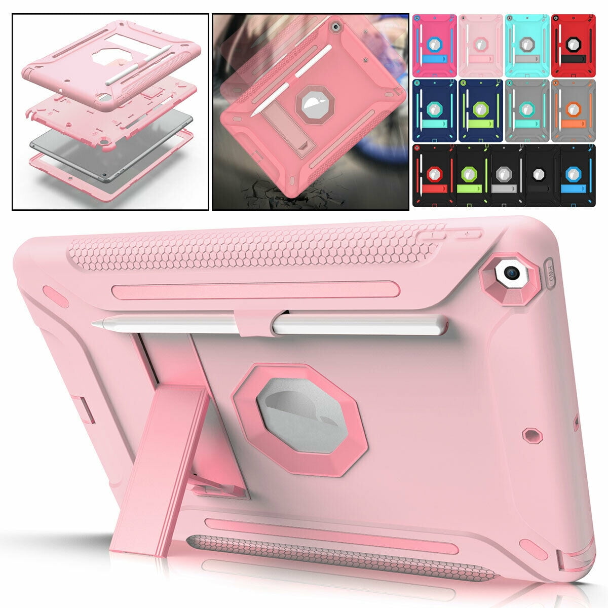 For Apple iPad 8th Generation 10.2" Shockproof Tough Armor Hard Stand