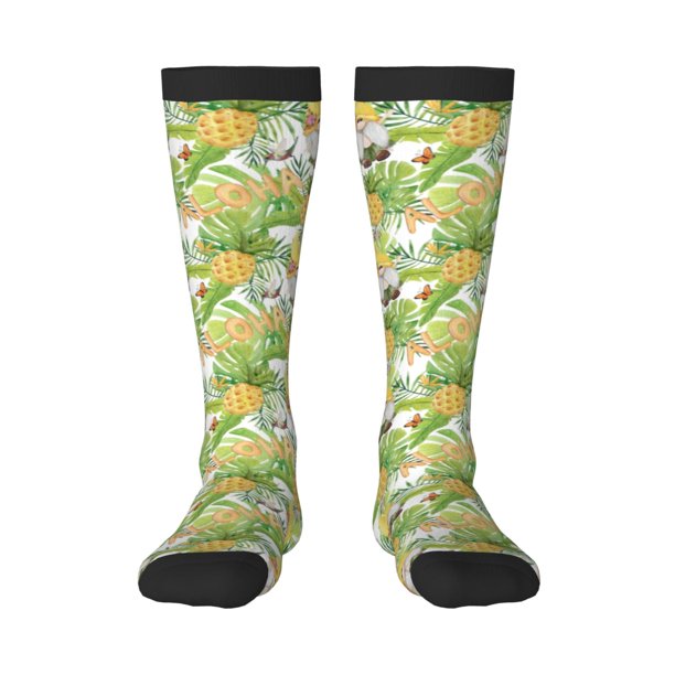 Fotbe Gnome and Pineapple Calcetas Divertidas Estampadas para Hombre y Mujer, Calcetas de Algodón hasta la Rodilla para Caminar, Correr, Enfermería y Embarazo