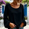 thumbnail image 7 of cocolona Womens Crew Neck Pullover Linen Tops Loose Casual Long Sleeve Shirts Solid Color Breathable Blouses, 7 of 7
