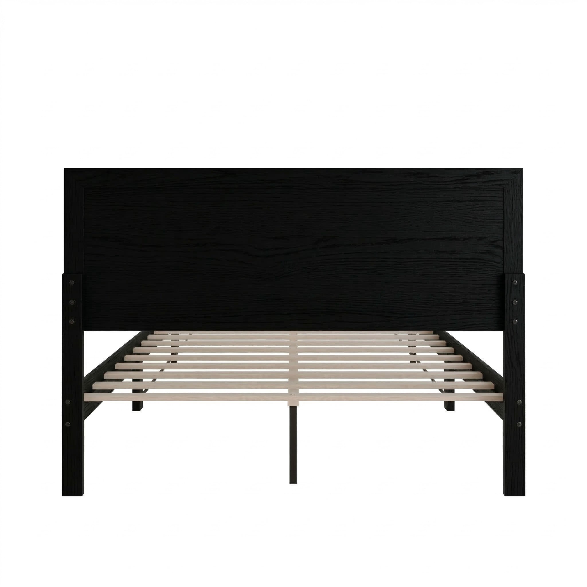 Home Design Oxnard Full Solid Wood Platform Bed Frame with X-Pattern Headboard and Full Slat Support System, Black