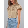 thumbnail image 4 of Blusa de Mujer PRETTYGARDEN Satín con Volantes Manga Corta Caqui M, 4 of 5