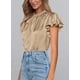 thumbnail image 4 of Blusa de Mujer PRETTYGARDEN Satín con Volantes Manga Corta Caqui M, 4 of 5