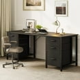 thumbnail image 2 of ODK 63 inch Office Desk with 6 Fabric Drawers & File Cabinets, Work from Home Computer Desk with Hidden Storage Stand, Black, 2 of 17