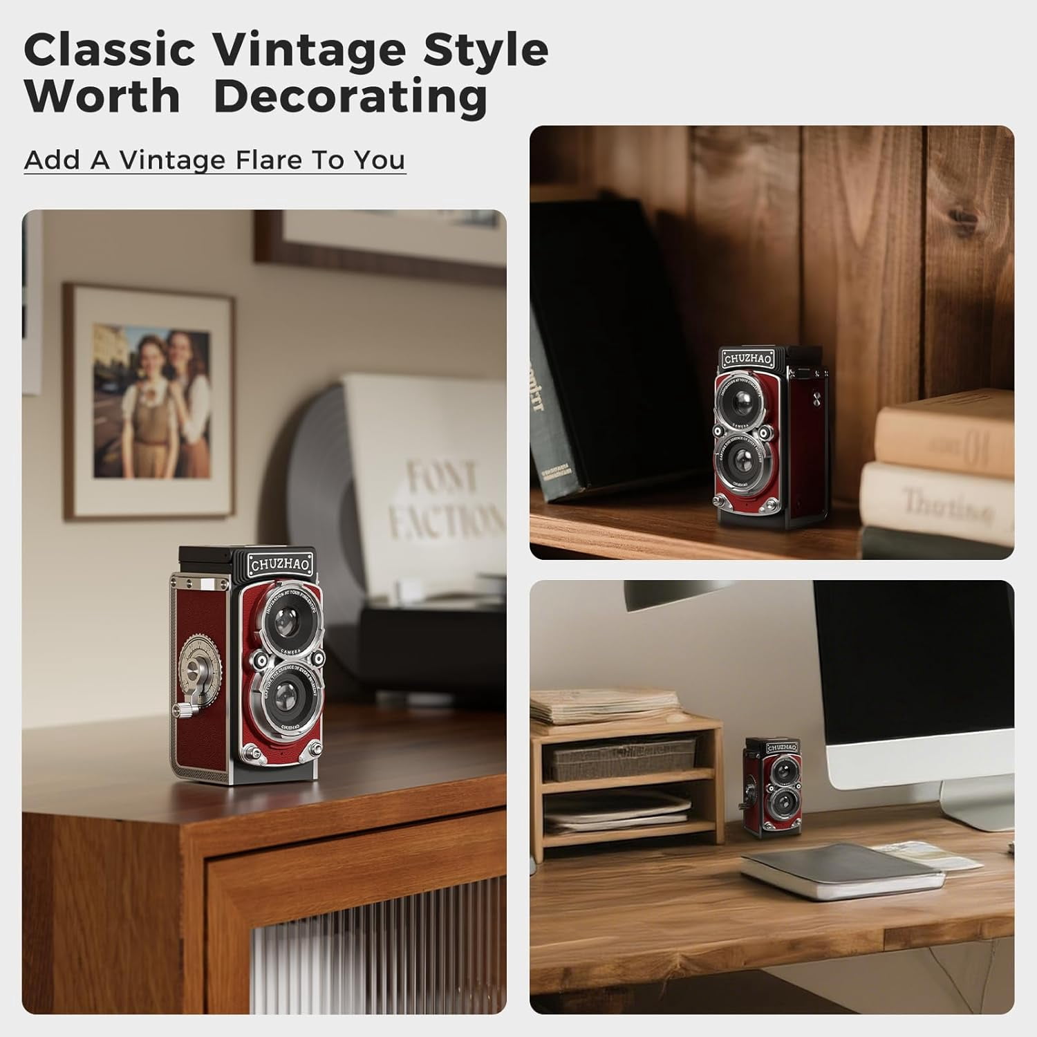 CHUZHAO Vintage Mini Digital Camera, Portable TLR Style Retro Point and Shoot Compact Small Pocket 1080P FHD Video 12MP Autofocus Vlogging Camera with 16 GB Card for Beginners Teens Adults Red