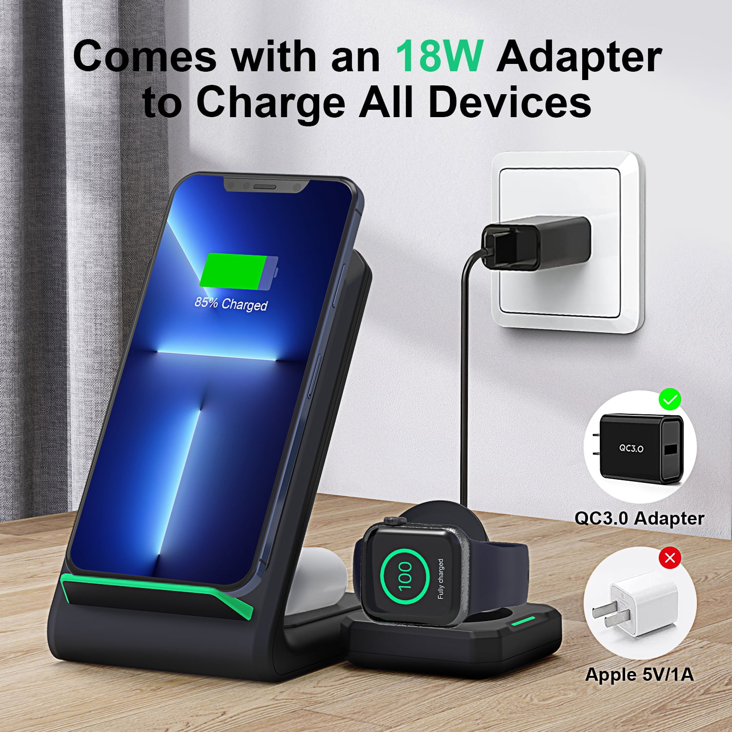 Wireless Charger iPhone Charging Station: 3 in 1 Charger Stand Multiple Devices for Apple - iPhone 17 16e 16 15 14 Pro Max 13 12 11 - Watch 10 9 8 7 6 5 4 3 2 SE and Ultra Series - Airpods 4 3 Pro
