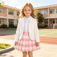 thumbnail image 2 of Girls Elastic Waist Pleated Skort, Anti-Runout Inner Shorts Plaid Solid Color A-Line Uniform Skirt for Elementary Students Campus Daily Casual Wear(Pink,160), 2 of 4