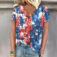 thumbnail image 1 of Fiudx Camisas de Mujer Tops con Cuello En V de Manga Corta Estampados Del Día de La Independencia para Mujer, 1 of 4