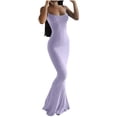 thumbnail image 2 of Mefallenssiah Women'S Solid Color Collarless High Waist Strap Fishtail Wrapped Hip Long Dress, 2 of 5