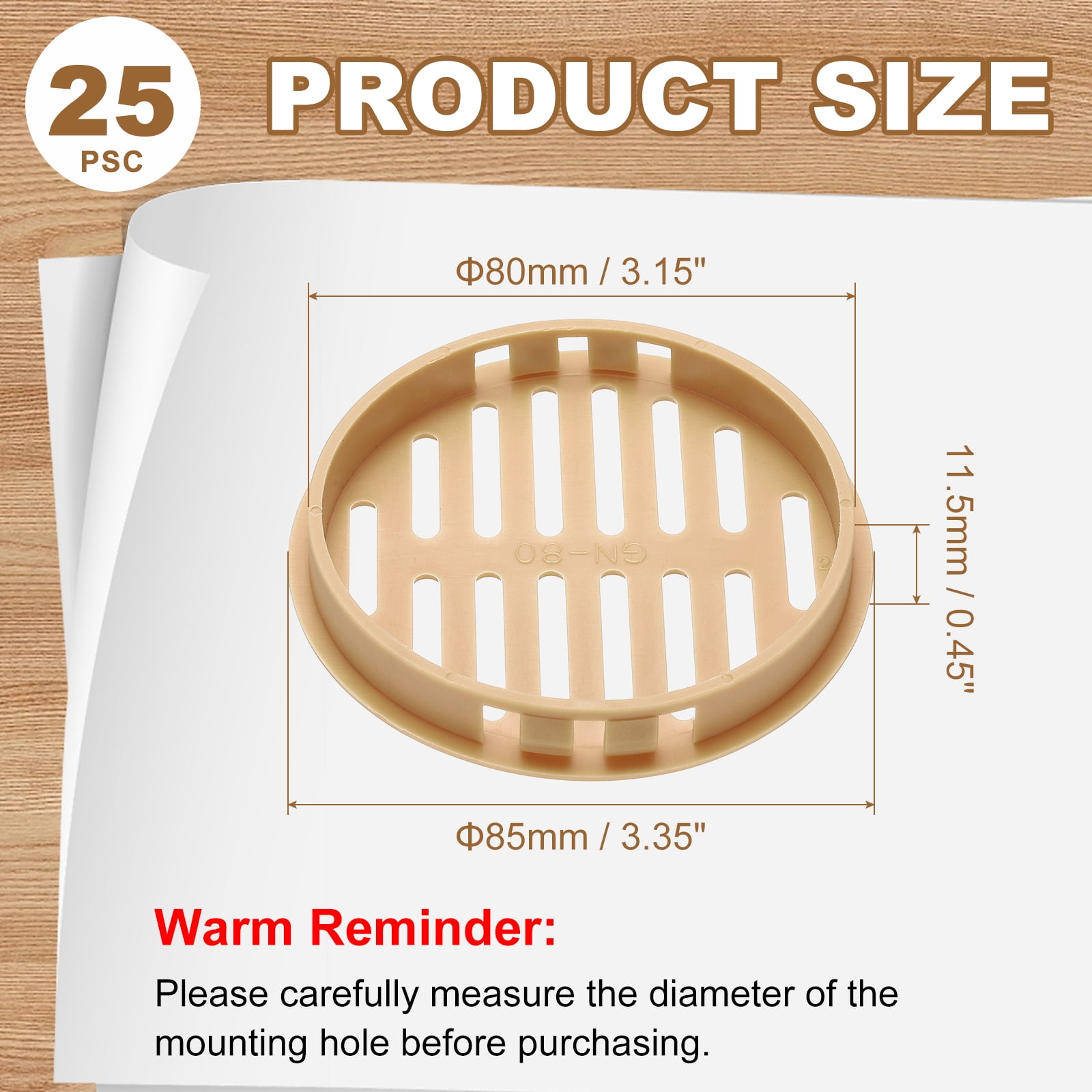 Uxcell 25pcs Round Cabinet Vent 3.15" (80mm Openings) Plastic Circular Soffit Exhaust Vent Soffit Louver Vent Mesh Hole for Bathroom Home Office Kitchen Cabinet Wardrobe, Orange