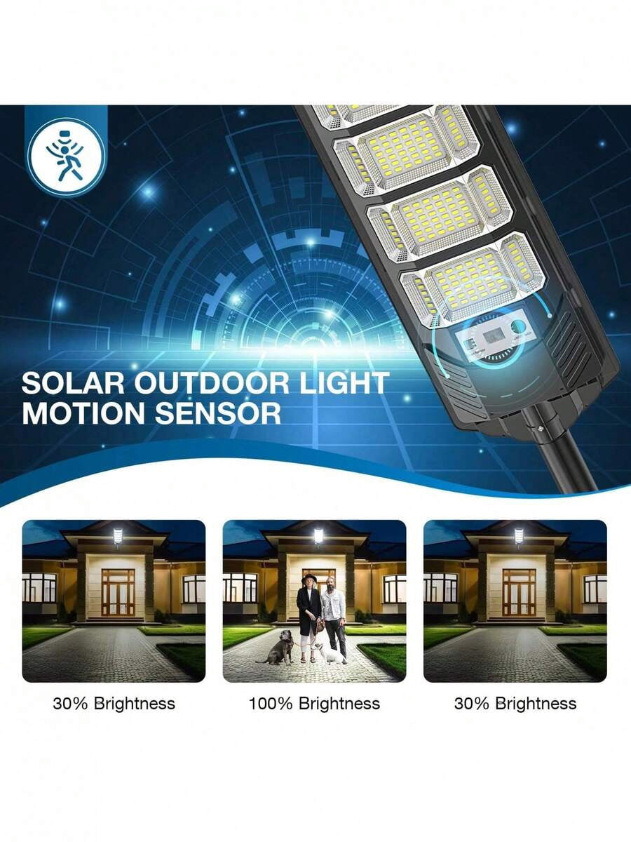 100000LM Solar Street Lights Outdoor, Commercial Parking Lot Light, 6500K Dusk To Dawn IP65 Security Flood Lights Motion Sensor Led Lamp For Basketball Court, Road, Yard