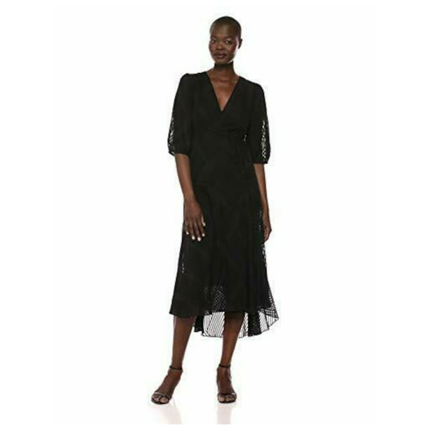 Calvin Klein Womens V-Neck Daytime Wrap Dress Black 10 