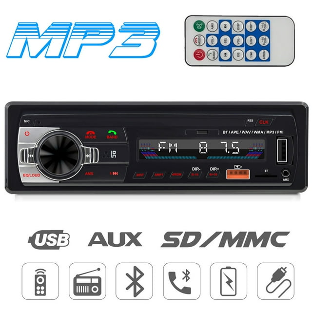 TopOne Lecteur Mp3 de Voiture Din Simple Récepteur Stéréo Compatible Bluetooth Appels Mains Libres Lecteur de Disque U Radio Fm
