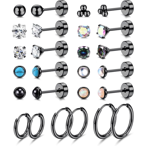 Surgical Steel Earrings For Sensitive Ears Hypoallergenic Earrings For Women Men 20G Flat Back Stud Earrings Cartilage Hoop Earrings 8/10/12Mm[Z3572]
