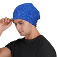 thumbnail image 3 of Naloa Blue Glitter Soft Beanie Hat, Knit Beanie Daily Beanie in Fine Knit for Women Men Winter Travel, Outdoor, 3 of 7