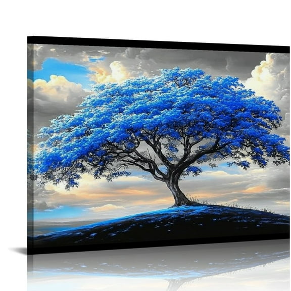 Patifu Large Canvas Wall Art For Living Room Bedroom Wall Decor Black And White Pictures Blue Tree Landscape Wall Painting To Hang Modern Home Decorations For Office Canvas Art Prints 20x16in