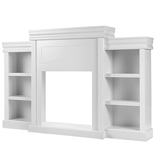 Giantex Support de Manteau Autoportant de 70 Pouces, Armoire Moderne pour Foyer Multimédia, Table Console de Manteau en Bois avec Étagères de Rangement, Blanc