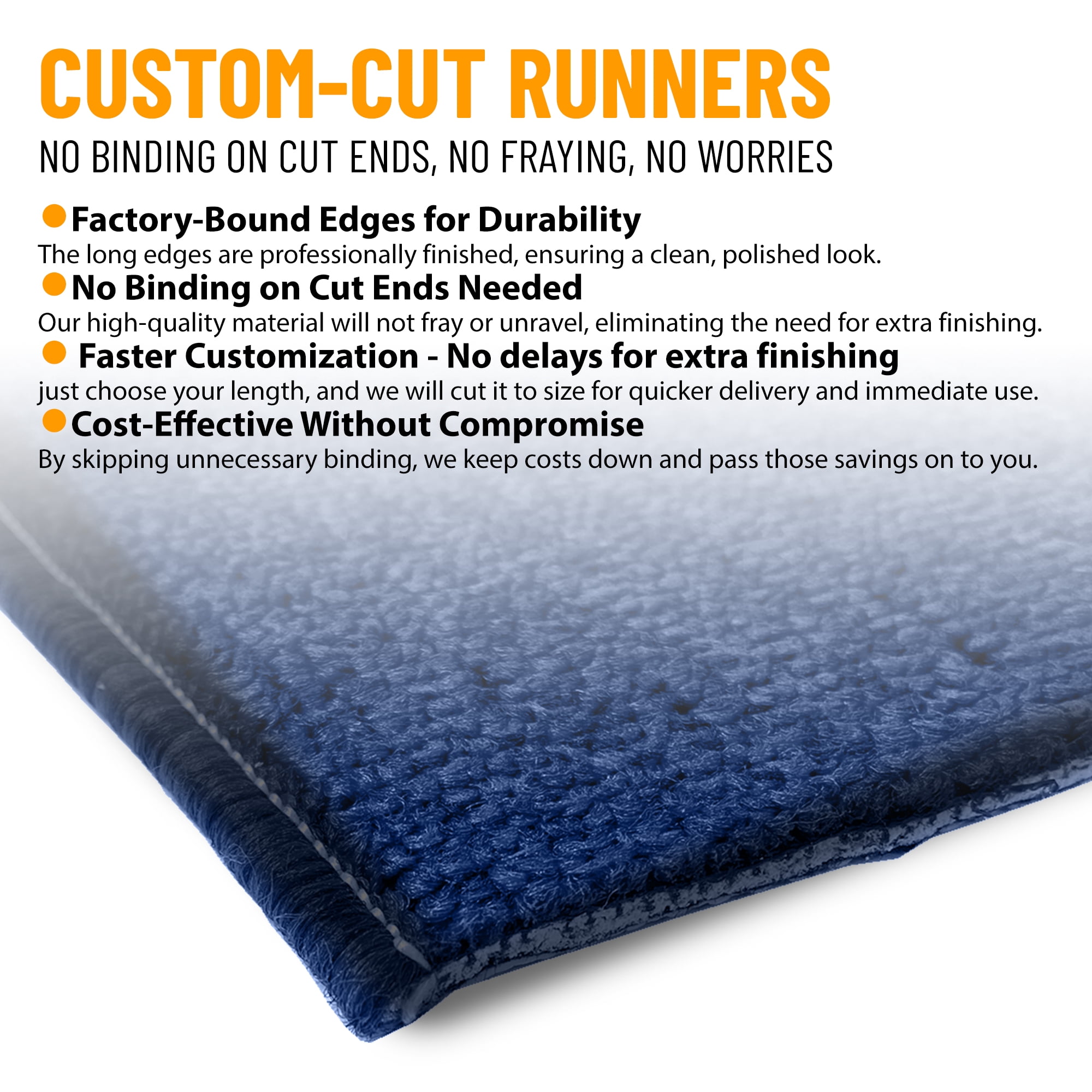 Ottomanson Hallway Runner Rug 1'10" x 47' Non-Slip Stain-Resistant Custom Size Carpet for Kitchen, Blue
