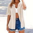 thumbnail image 2 of Yubnlvae Short Sleeve Linen Shirt - Women's Collarless Button-Down Top, Breathable Casual Oversized T-Shirt Style Blouse (Beige | 3XL), 2 of 5