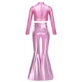 thumbnail image 4 of iiniim Girls Metallic Disco Hip Hop Jazz Dance Outfit Sequin Crop Top and Split Bell Bottom Pants Streetwear Pink 8, 4 of 7