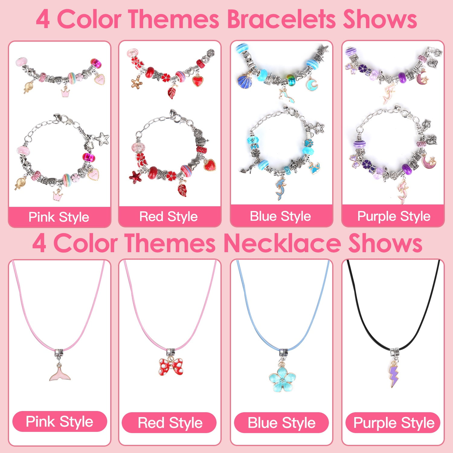 DIY Charm Bracelet Making Kit 66Pcs Jewelry Making Kit Perfect Crafts Gifts Birthday with Gift Box for Girls  5 6 7 8 9 10 11 12 Years Old Red