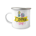thumbnail image 1 of Coffee Time, Coffee Lover Coffee Mug, Coffee addict-12 oz Stainless Steel Enamel Finish White Camper Coffee Mug, 1 of 2