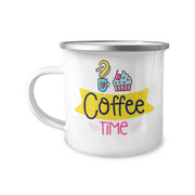 Coffee Time, Coffee Lover Coffee Mug, Coffee addict-12 oz Stainless Steel Enamel Finish White Camper Coffee Mug