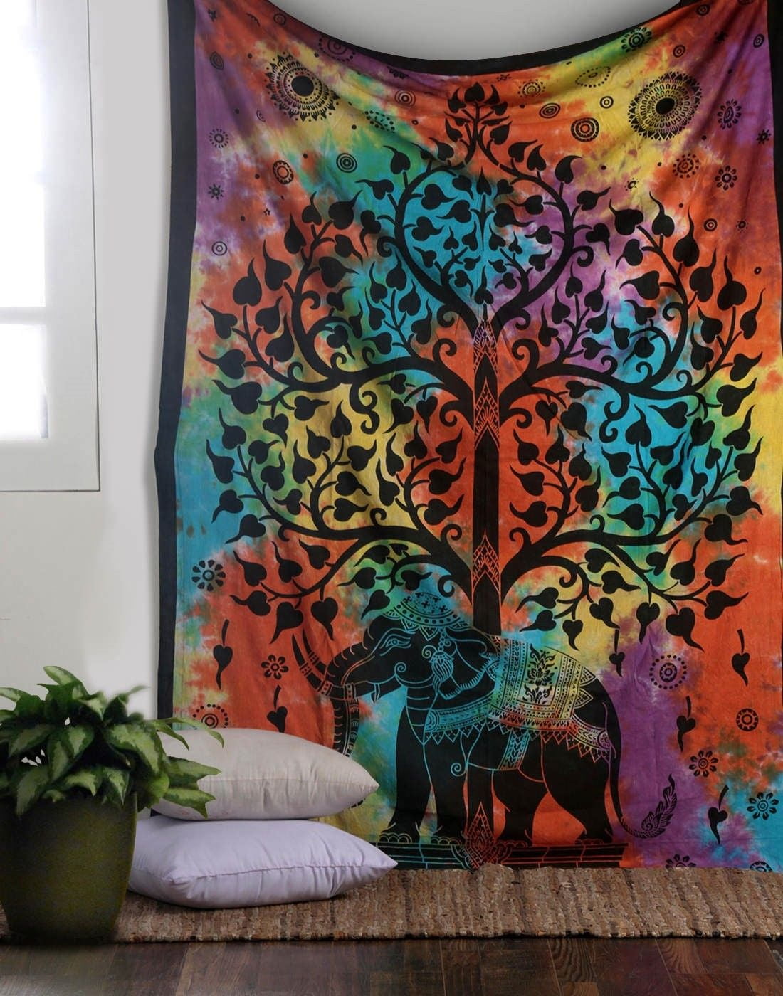 Genuine Indian Wall Hanging Tapestry Bed Sheet psychedelic Elephant Tie Dye 84/"