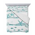 thumbnail image 7 of Quilts Twin Size Bedding Set, Teal Green Coastal Starfish Lightweight Quilted Comforter, Summer Conch Sea Fish Stripes Soft Reversible Bedspread Coverlet with Pillow Covers for All Season, 68" x 86", 7 of 7