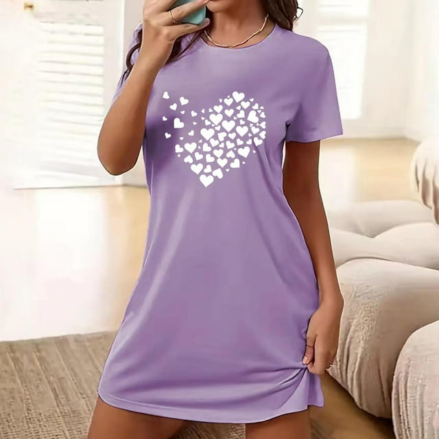Camisón corto de talla grande para mujer, camisón de manga corta con estampado de pecho a la moda, camisón para mujer