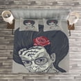 thumbnail image 3 of Ambesonne Day of the Dead Quilted Bedspread Set 3 Pcs, Festival Character, King Size, Charcoal Grey and Dimgrey, 3 of 3