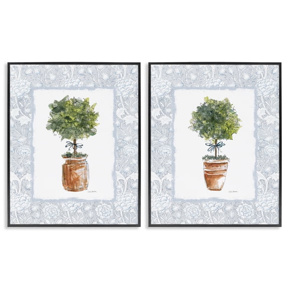 Stupell Industries Potted Topiary Plants 2 Piece Black Framed Giclee Art Set, design by Carol Robinson