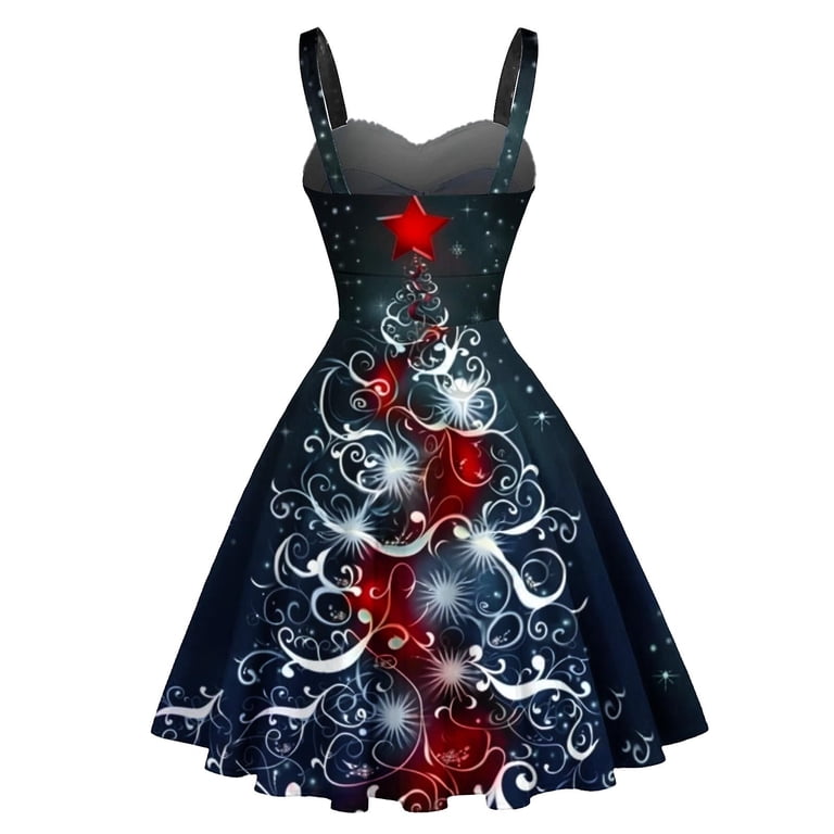 fun christmas dresses womens Npasoilc for Women Trendy Sleeveless Fleece V-Neck High Waist Ruffle Hem Suspender Dresses Funny Cute Christmas Printed Casual Loose A-Line Midi Dresses Size:22½   37/38