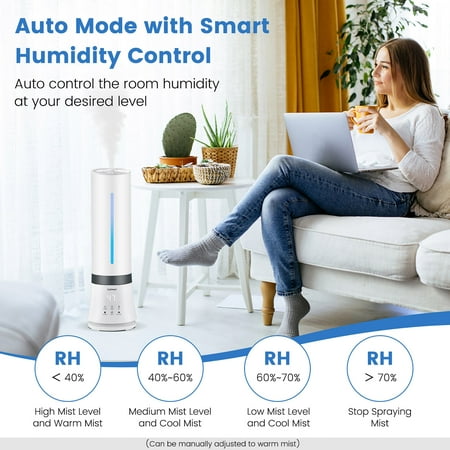 Costway Humidifier for Large Room 9L Warm & Cool Mist Top Fill Ultrasonic Air Vaporizer - White