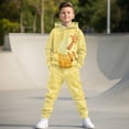 thumbnail image 5 of Uorisanigo Kid Boy Girl Outfit Cute Giraffe Yellow Long Sleeve Hood Pullover Sweatshirt + Athletic Cargo Jogger Sweatpants, Graphic Printed Hoodie & Pant Set of 2, 5 of 7